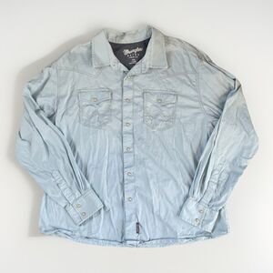 Wrangler Retro Shirt Mens XXL Pale Blue Pearl Snap CowBoy Western Rodeo Country
